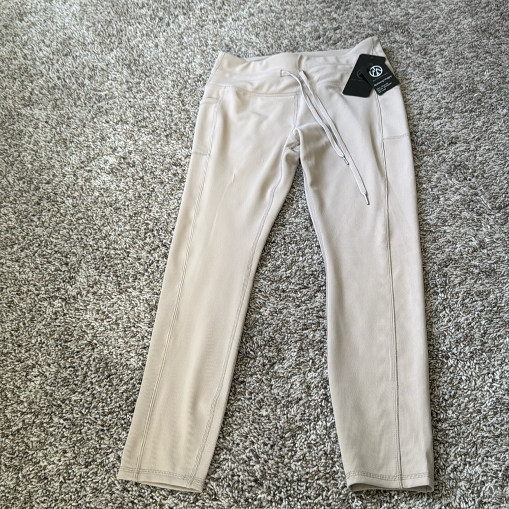 Ribbed Drawstring 7/8 Length Leggings w Side Pockets